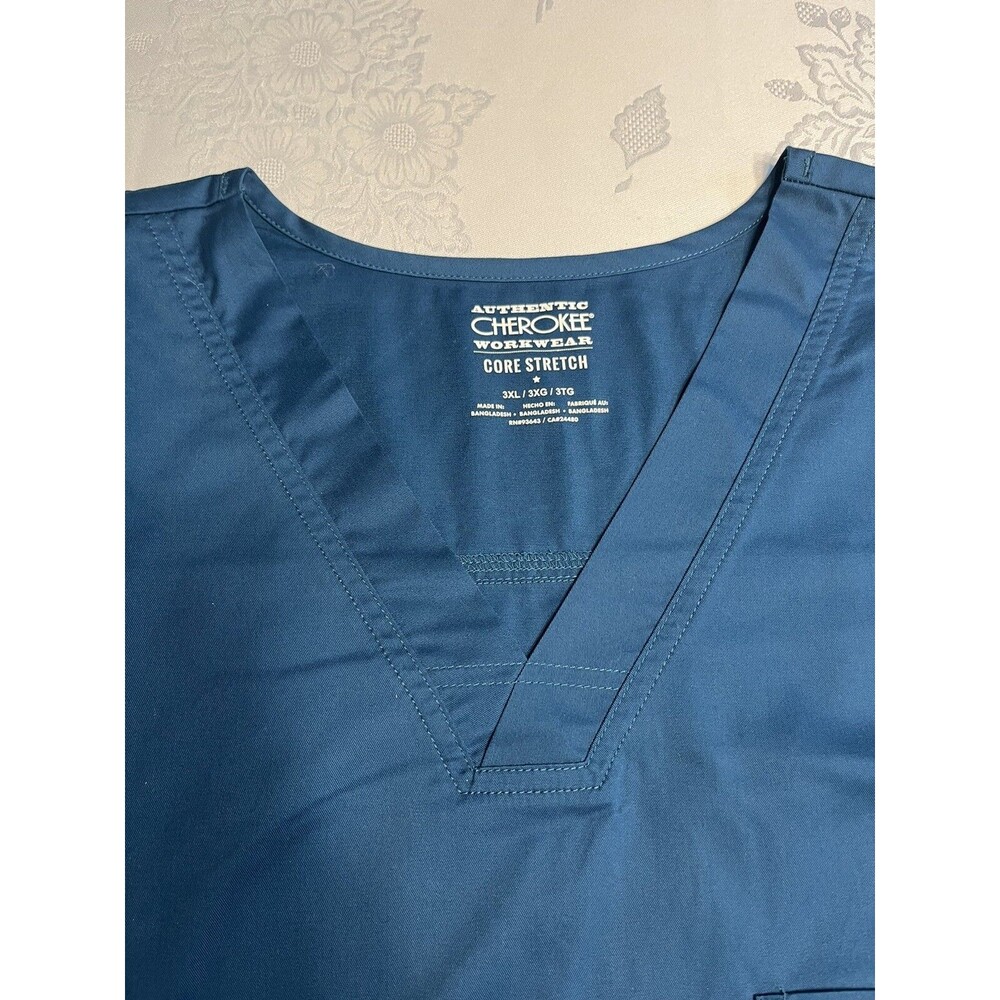 NWT Cherokee Workwear Core Stretch Men's V-Neck Scrub Top Teal Blue Size 3XL